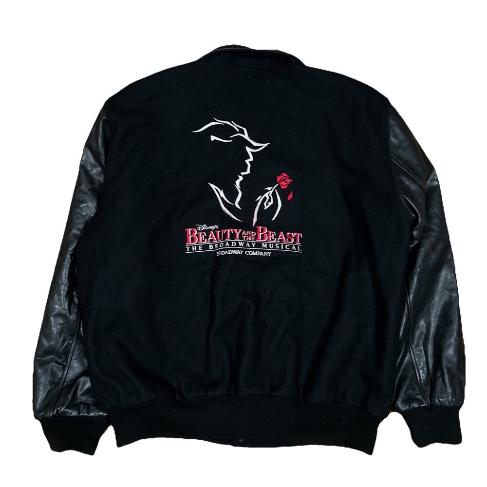 Vintage 90s Disney Beauty & The Beast Varsity Crew Jacket Large Broadway Theater
